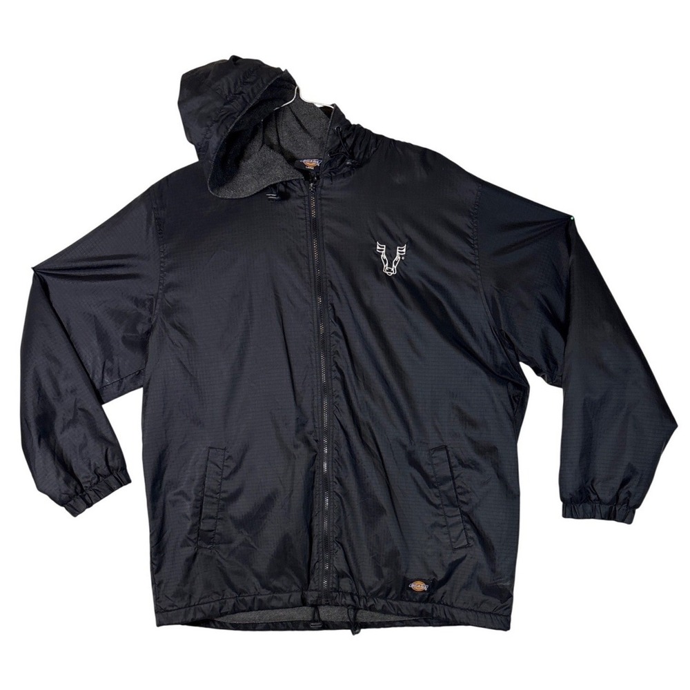 Dickies Mens Black Nylon Ripstop Fleece Lined Hooded Windbreaker Jacket Large